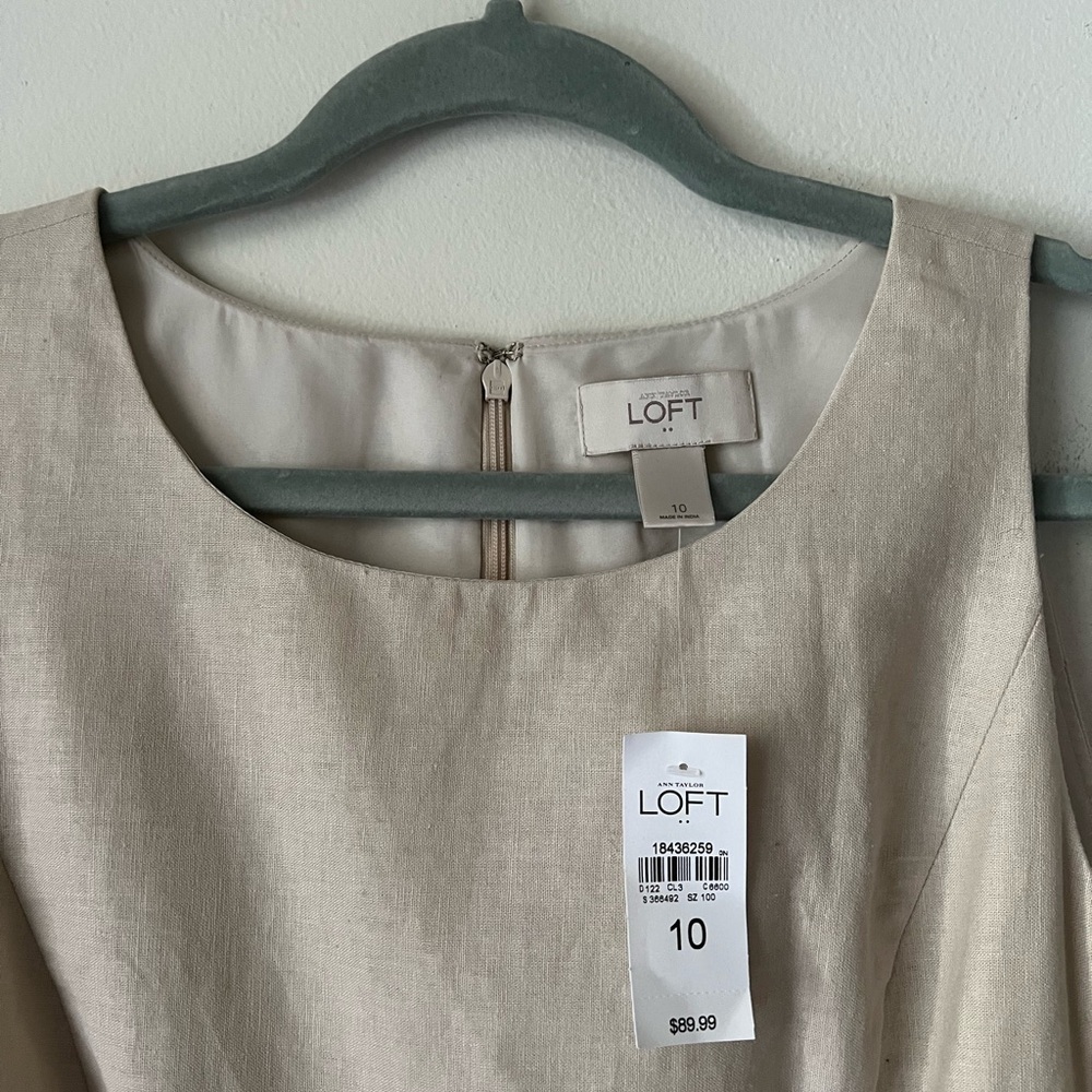 NWT Ann Taylor LOFT Beige & Black Floral Linen Blend Sleeveless Dress Size 10 - Picture 4 of 11